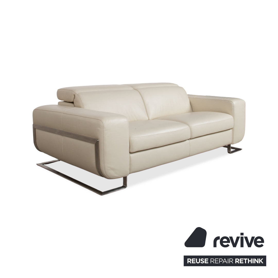 Joop 007 Leder Garnitur Dreisitzer & Zweisitzer Creme Sofa Couch Metallfüße Relaxposition elektrische/manuelle Funktion