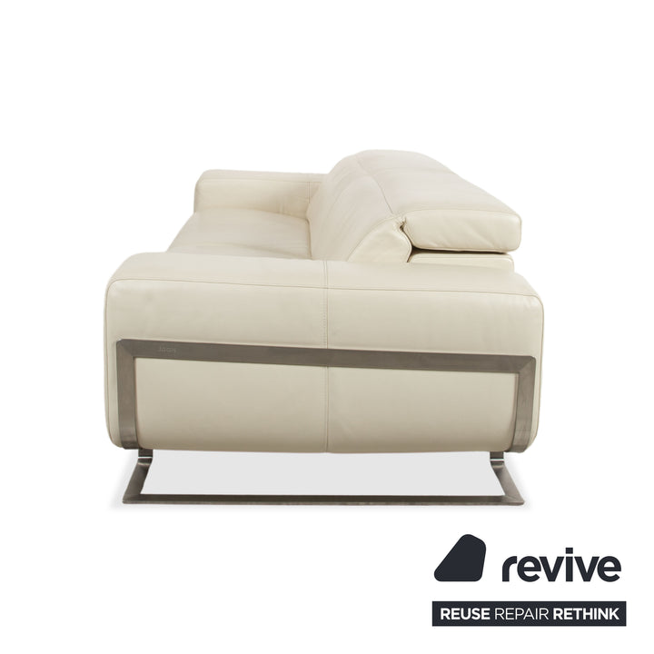 Joop 007 Leder Garnitur Dreisitzer & Zweisitzer Creme Sofa Couch Metallfüße Relaxposition elektrische/manuelle Funktion
