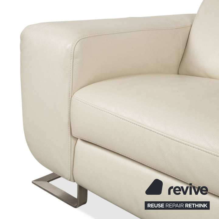 Joop 007 Leder Garnitur Dreisitzer & Zweisitzer Creme Sofa Couch Metallfüße Relaxposition elektrische/manuelle Funktion