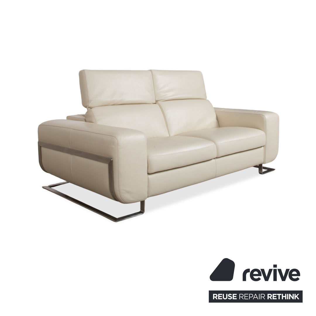 Joop 007 Leder Garnitur Dreisitzer & Zweisitzer Creme Sofa Couch Metallfüße Relaxposition elektrische/manuelle Funktion