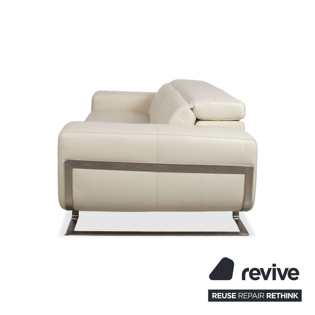 Joop 007 Leder Garnitur Dreisitzer & Zweisitzer Creme Sofa Couch Metallfüße Relaxposition elektrische/manuelle Funktion