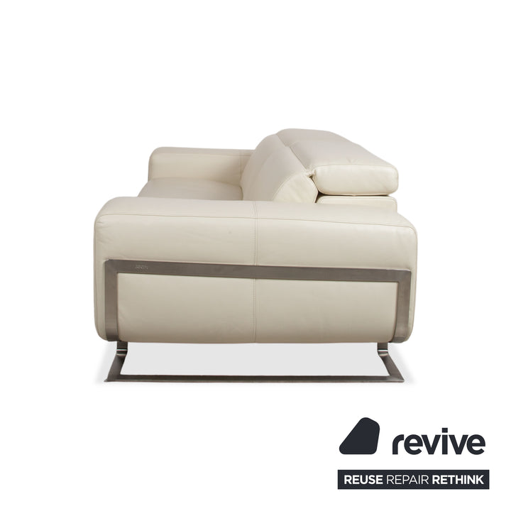 Joop 007 Leder Garnitur Dreisitzer & Zweisitzer Creme Sofa Couch Metallfüße Relaxposition elektrische/manuelle Funktion