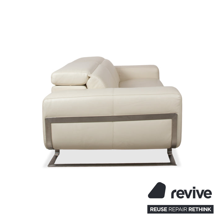 Joop 007 Leder Garnitur Dreisitzer & Zweisitzer Creme Sofa Couch Metallfüße Relaxposition elektrische/manuelle Funktion