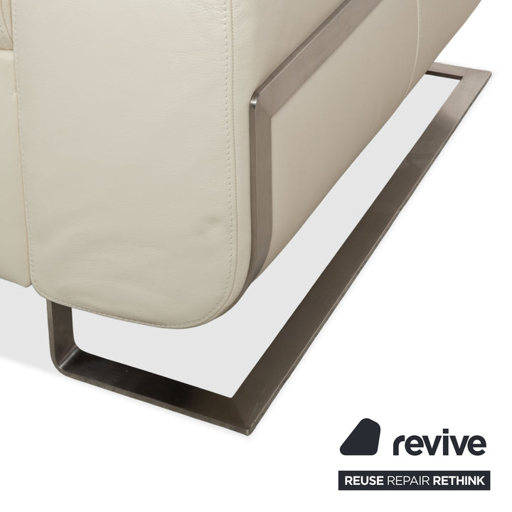 Joop 007 Leder Garnitur Dreisitzer & Zweisitzer Creme Sofa Couch Metallfüße Relaxposition elektrische/manuelle Funktion