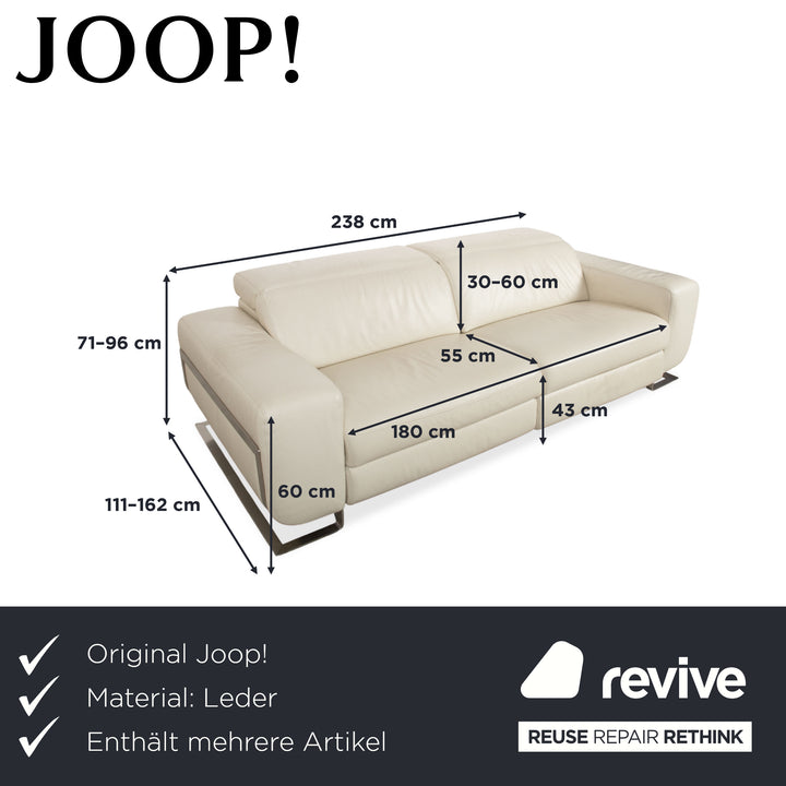 Joop 007 Leder Garnitur Dreisitzer & Zweisitzer Creme Sofa Couch Metallfüße Relaxposition elektrische/manuelle Funktion