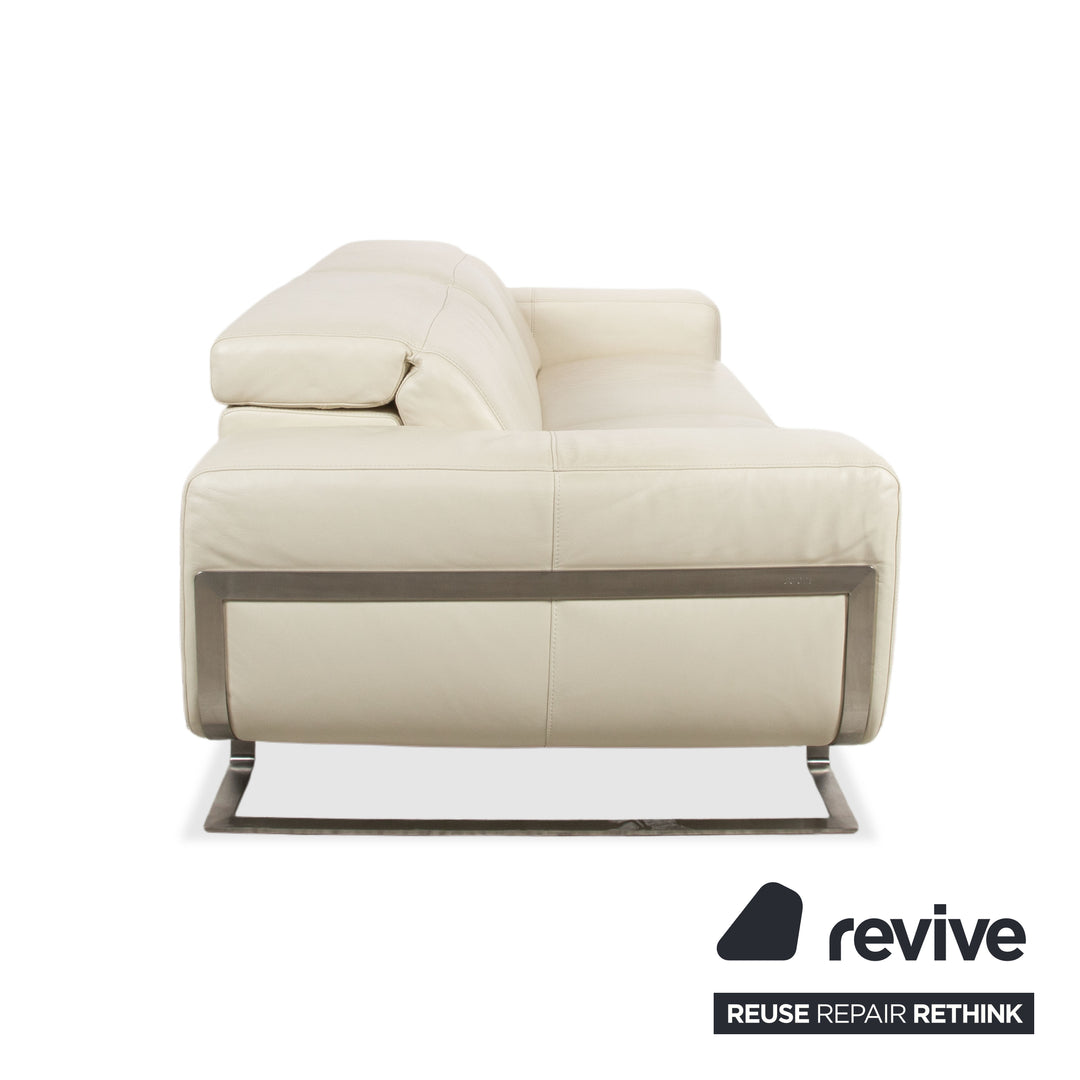 Joop 007 Leder Garnitur Dreisitzer & Zweisitzer Creme Sofa Couch Metallfüße Relaxposition elektrische/manuelle Funktion