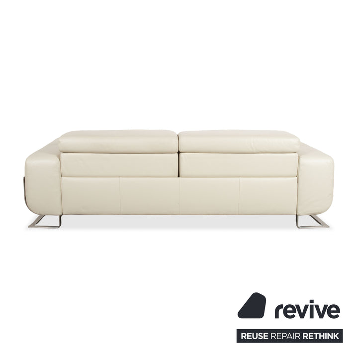 Joop 007 Leder Garnitur Dreisitzer & Zweisitzer Creme Sofa Couch Metallfüße Relaxposition elektrische/manuelle Funktion