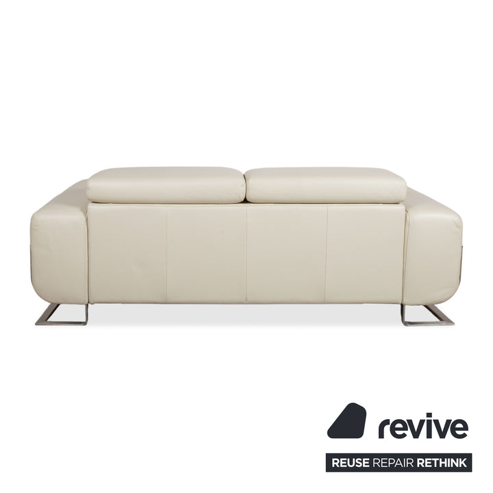 Joop 007 Leder Garnitur Dreisitzer & Zweisitzer Creme Sofa Couch Metallfüße Relaxposition elektrische/manuelle Funktion