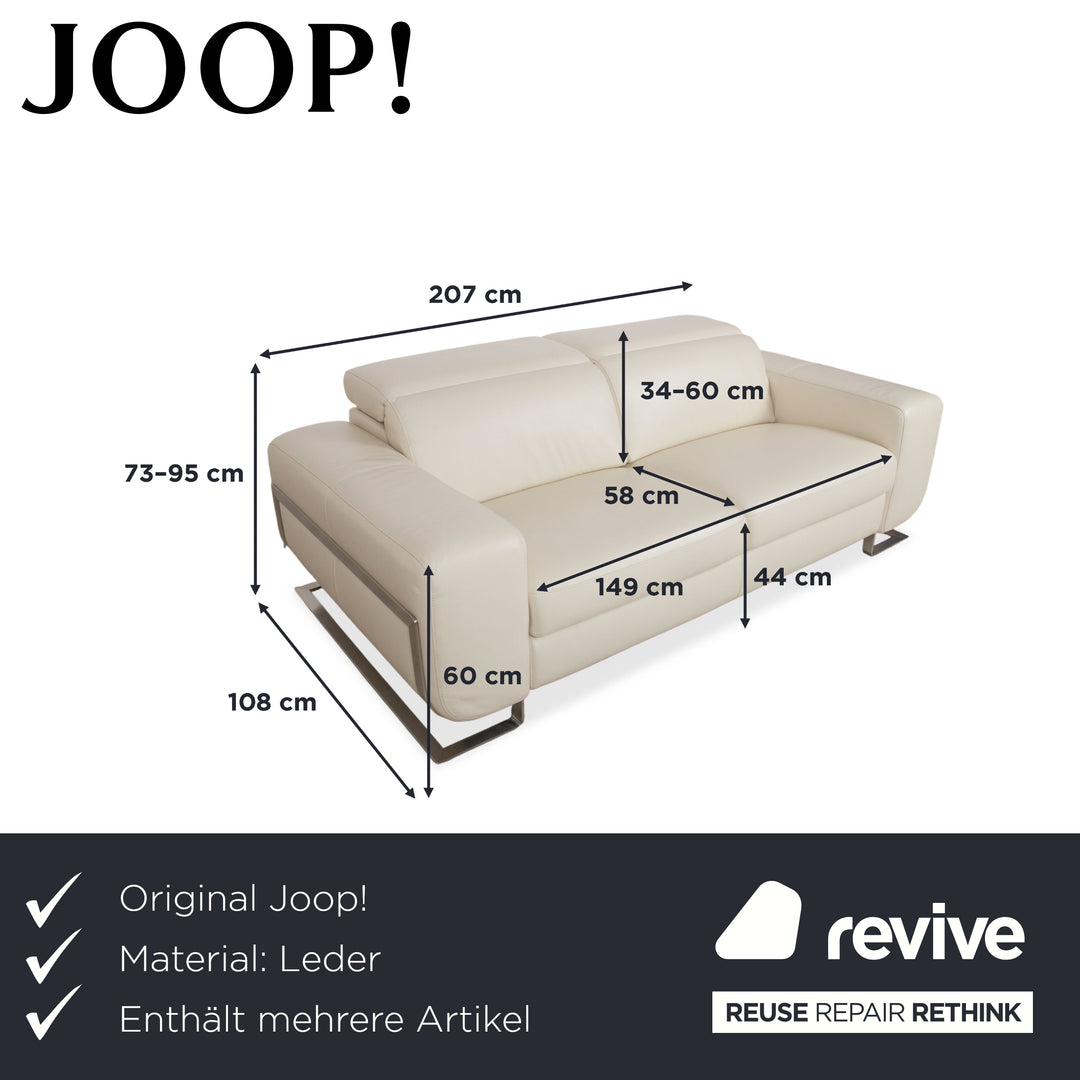 Joop 007 Leder Garnitur Dreisitzer & Zweisitzer Creme Sofa Couch Metallfüße Relaxposition elektrische/manuelle Funktion