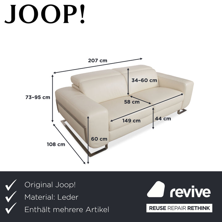 Joop 007 Leder Garnitur Dreisitzer & Zweisitzer Creme Sofa Couch Metallfüße Relaxposition elektrische/manuelle Funktion