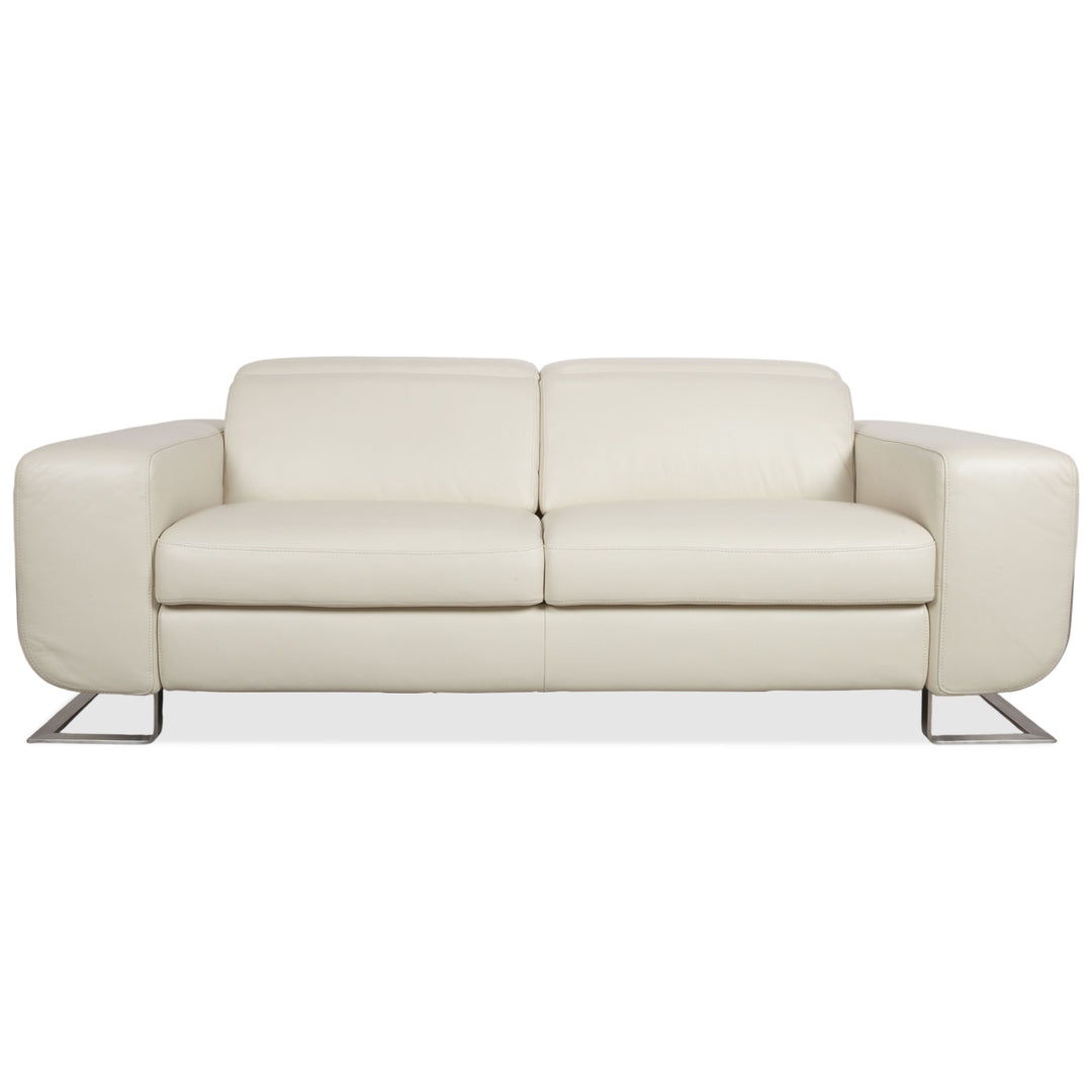 Joop 007 Leather Two-Seater Cream Sofa Couch Metal Feet Headrest Adjustment