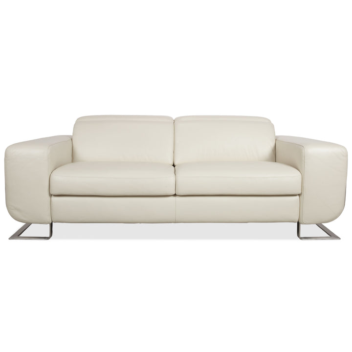 Joop 007 Leather Two-Seater Cream Sofa Couch Metal Feet Headrest Adjustment