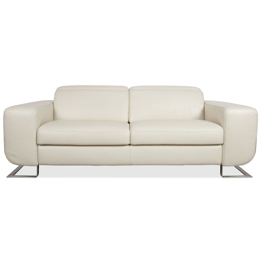 Joop 007 Leather Two-Seater Cream Sofa Couch Metal Feet Headrest Adjustment