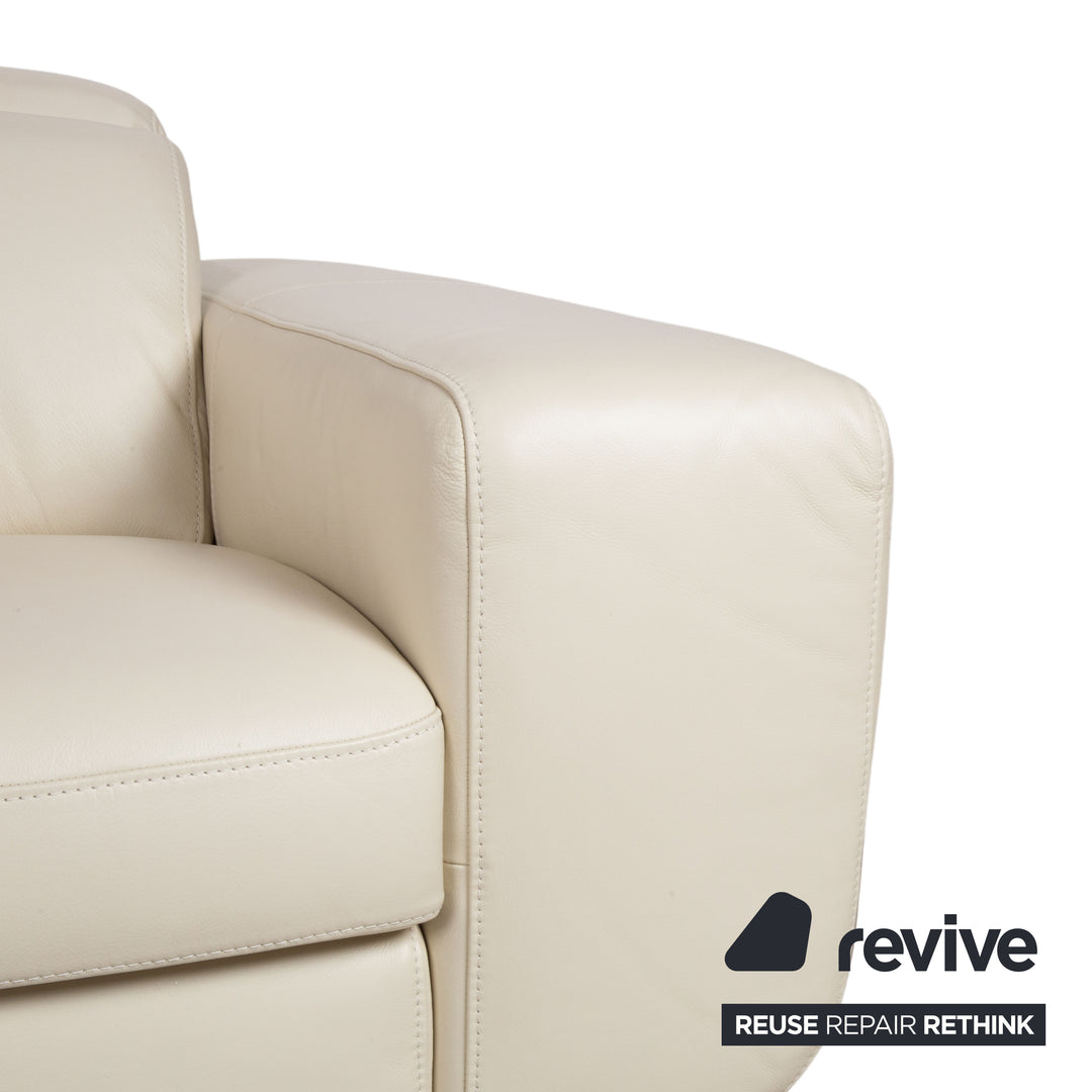 Joop 007 Leather Two-Seater Cream Sofa Couch Metal Feet Headrest Adjustment