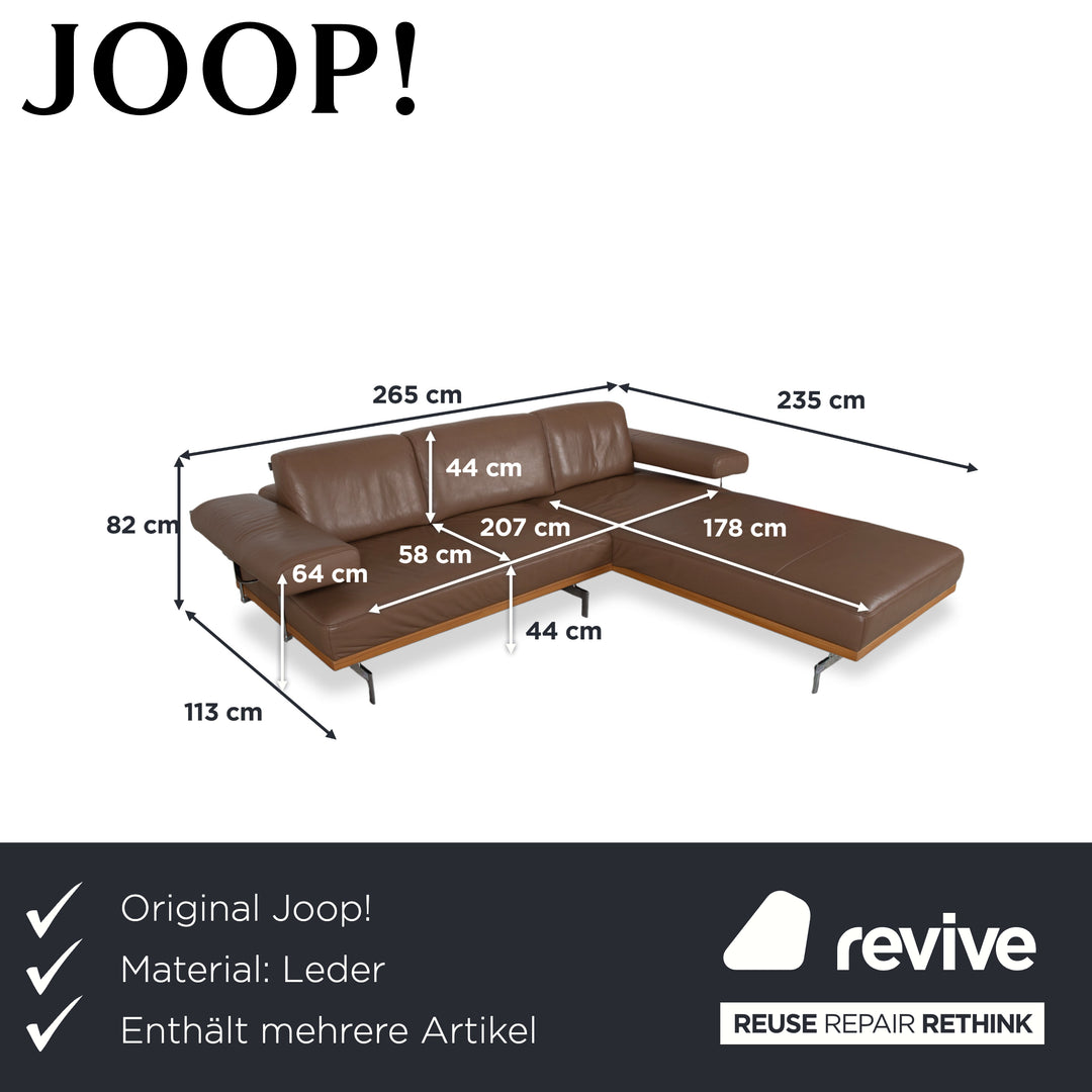 Joop 24/7 Garnitur Leder Holz Chrom Ecksofa Hocker Braun Karamell Sofa Couch manuelle Funktion