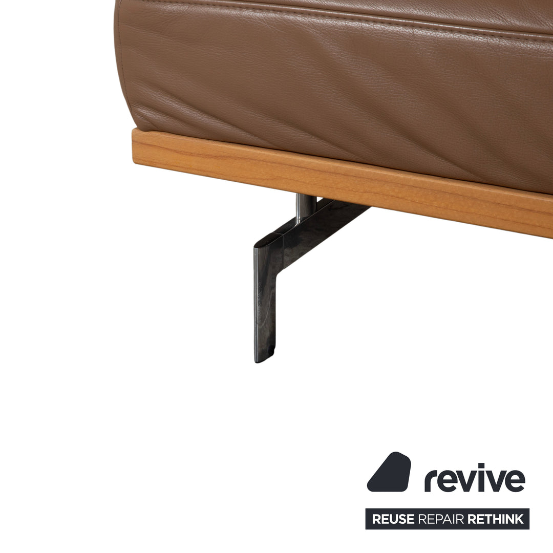 Joop 24/7 Garnitur Leder Holz Chrom Ecksofa Hocker Braun Karamell Sofa Couch manuelle Funktion