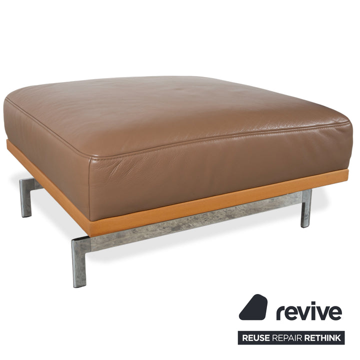 Joop 24/7 Garnitur Leder Holz Chrom Ecksofa Hocker Braun Karamell Sofa Couch manuelle Funktion