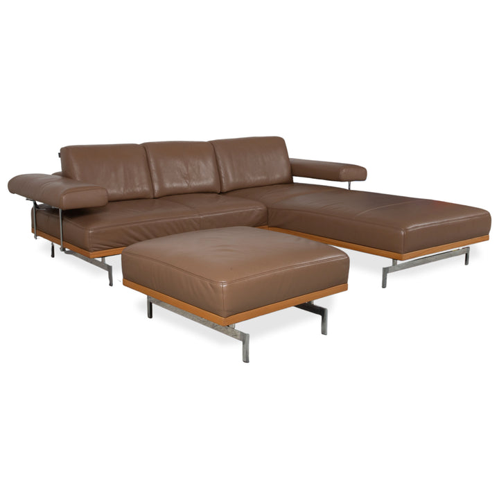 Joop 24/7 Garnitur Leder Holz Chrom Ecksofa Hocker Braun Karamell Sofa Couch manuelle Funktion
