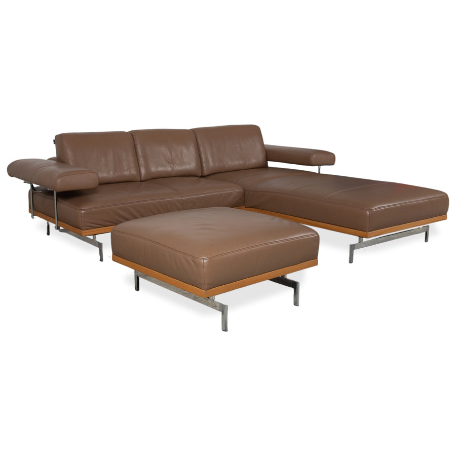 Joop 24/7 Garnitur Leder Holz Chrom Ecksofa Hocker Braun Karamell Sofa Couch manuelle Funktion