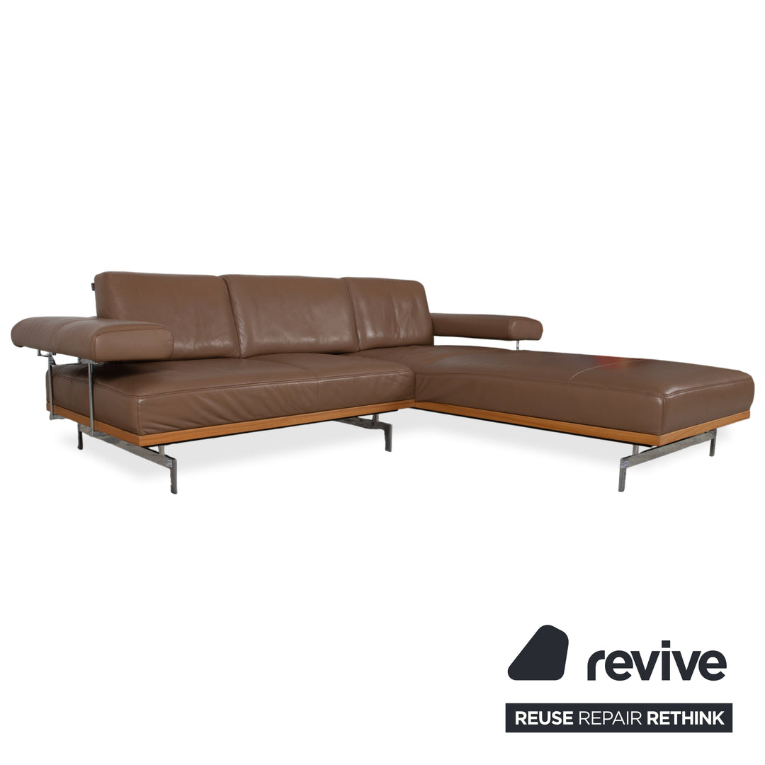 Joop 24/7 Garnitur Leder Holz Chrom Ecksofa Hocker Braun Karamell Sofa Couch manuelle Funktion
