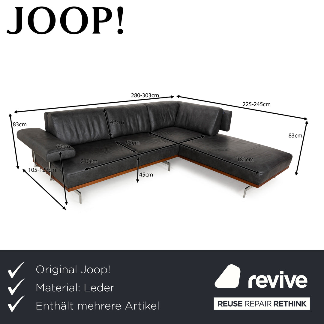 Joop! 24/7 Leder Sofa Garnitur Grau Recamiere rechts manuelle Funktion Ecksofa Hocker Couch