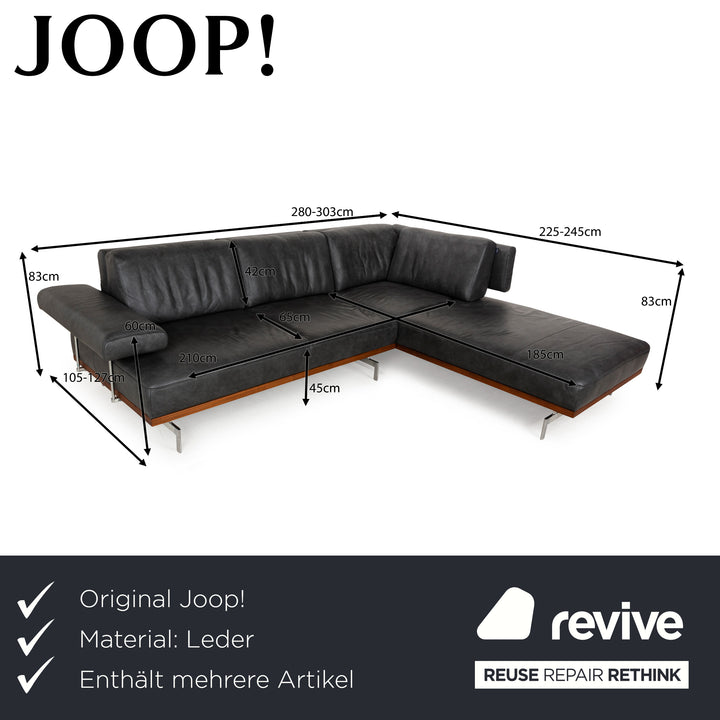 Joop! 24/7 leather sofa set gray chaise longue right manual function corner sofa stool couch