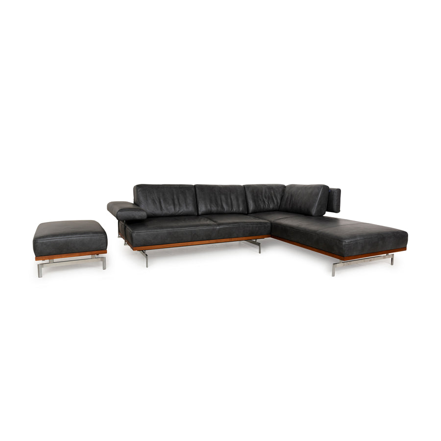 Joop! 24/7 Leder Sofa Garnitur Grau Recamiere rechts manuelle Funktion Ecksofa Hocker Couch