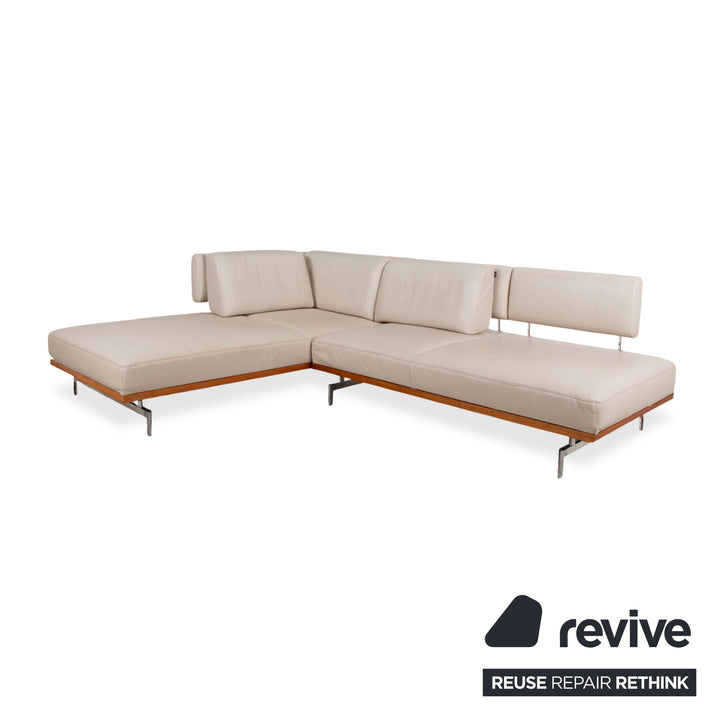 Canapé d'angle en cuir Joop 8106 crème beige, fonction manuelle