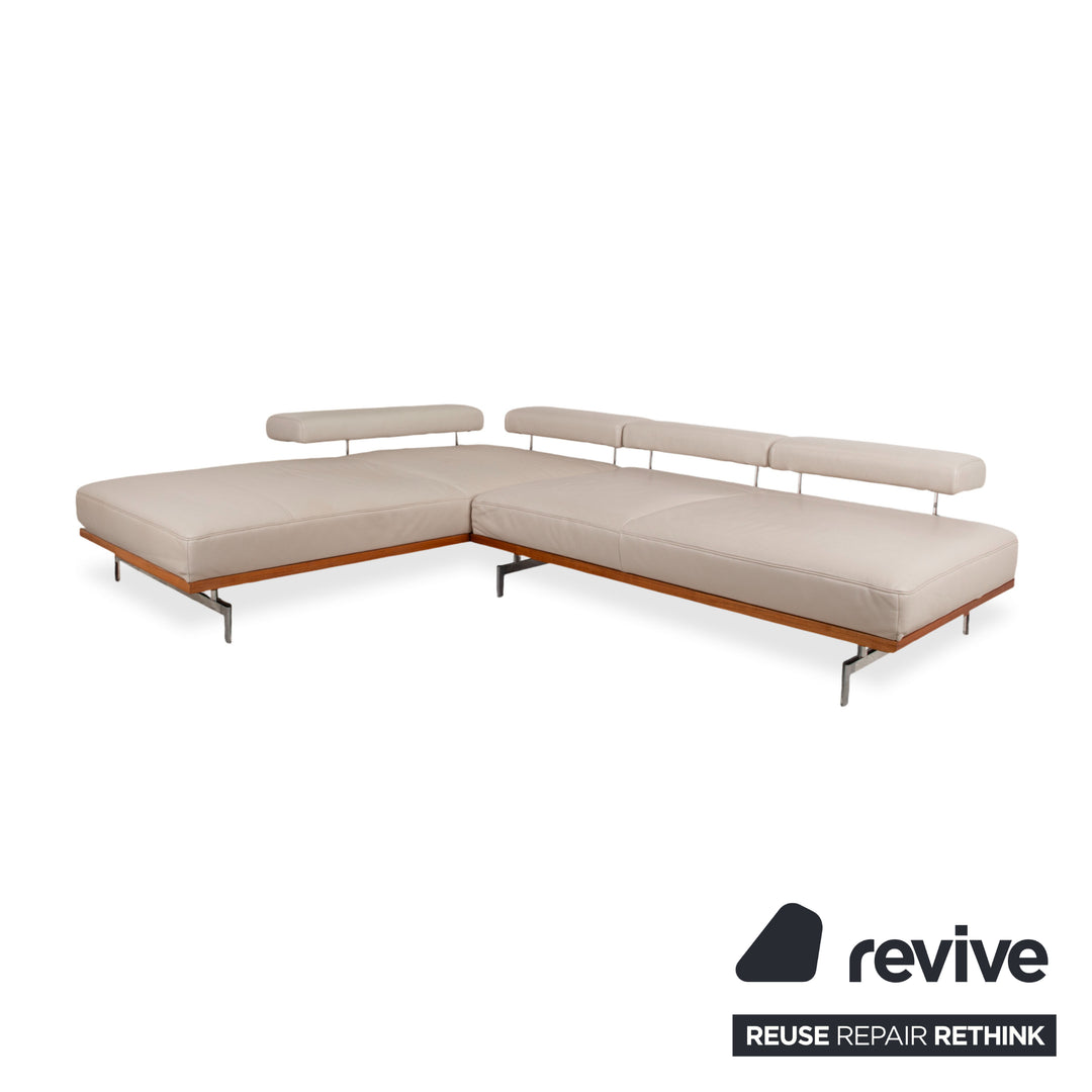 Canapé d'angle en cuir Joop 8106 crème beige, fonction manuelle