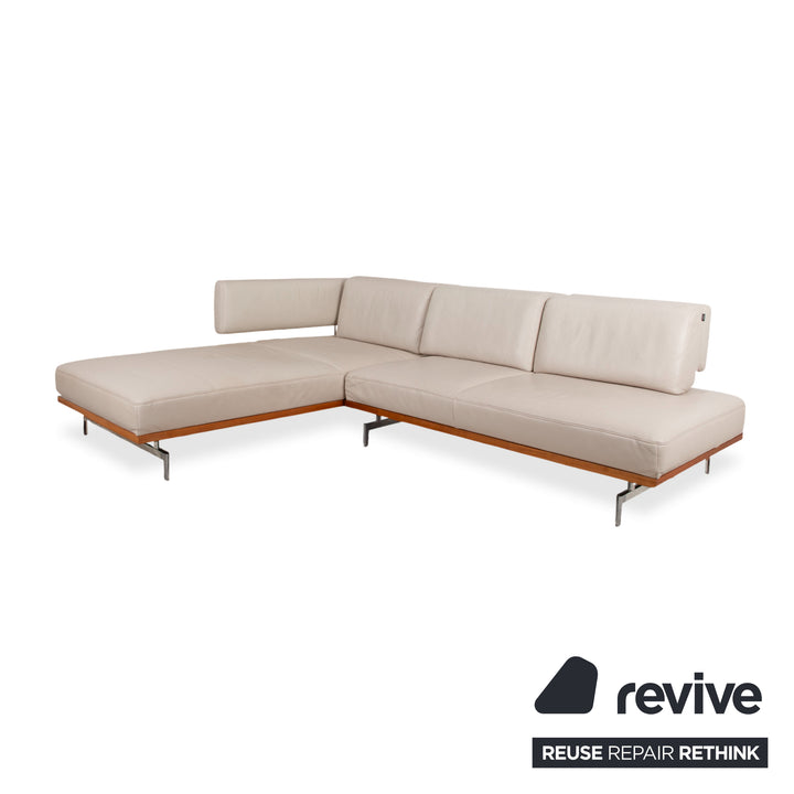 Canapé d'angle en cuir Joop 8106 crème beige, fonction manuelle