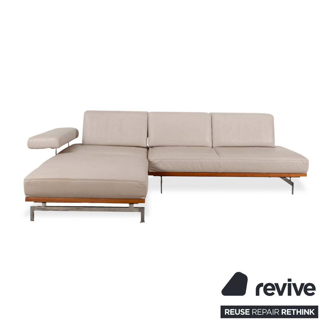 Canapé d'angle en cuir Joop 8106 crème beige, fonction manuelle