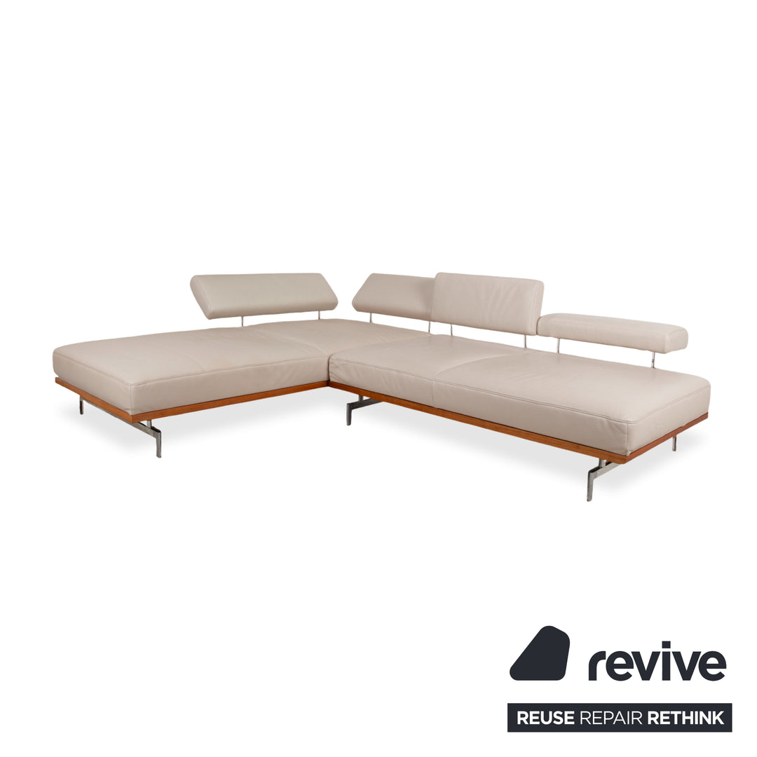 Canapé d'angle en cuir Joop 8106 crème beige, fonction manuelle