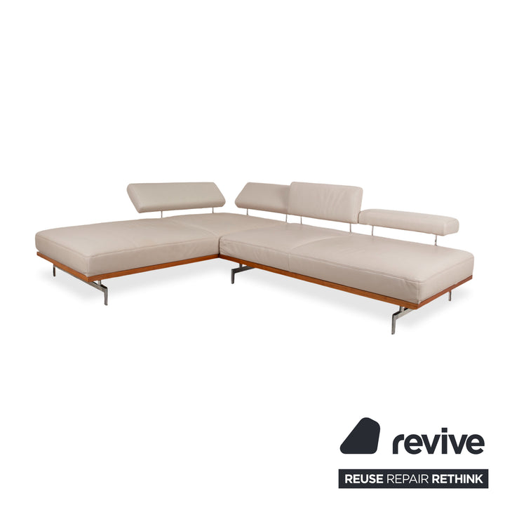 Canapé d'angle en cuir Joop 8106 crème beige, fonction manuelle