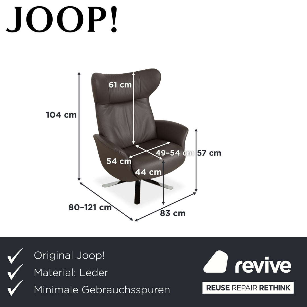 Fauteuil Joop 8115 en cuir gris taupe chromé, à réglage manuel, avec repose-pieds.