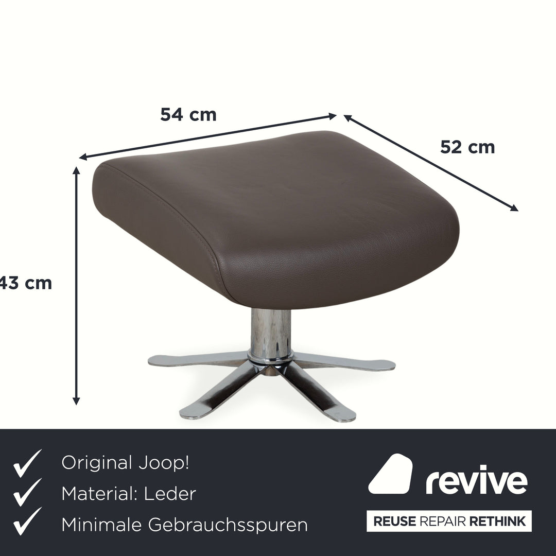 Fauteuil Joop 8115 en cuir gris taupe chromé, à réglage manuel, avec repose-pieds.