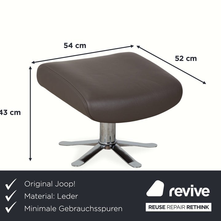 Fauteuil Joop 8115 en cuir gris taupe chromé, à réglage manuel, avec repose-pieds.