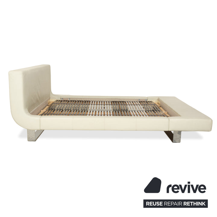 Joop leather bed, white/cream, 160x200 cm