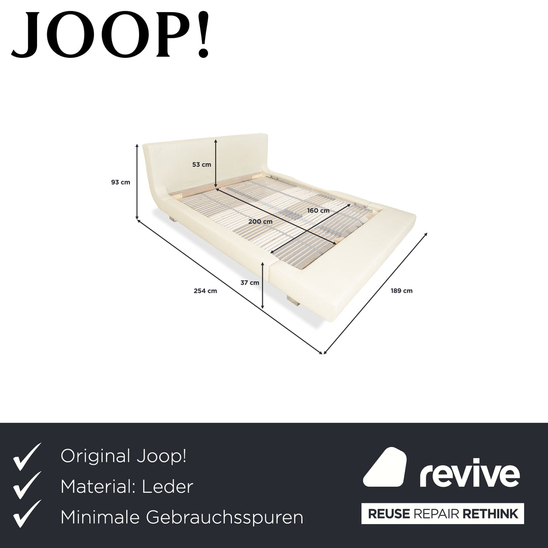 Joop leather bed, white/cream, 160x200 cm