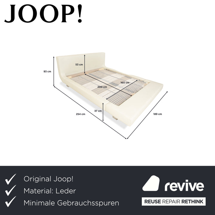 Joop leather bed, white/cream, 160x200 cm