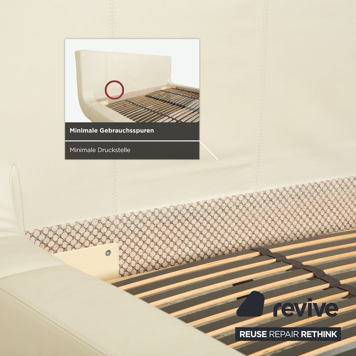 Joop leather bed, white/cream, 160x200 cm