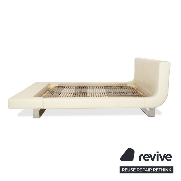 Joop leather bed, white/cream, 160x200 cm