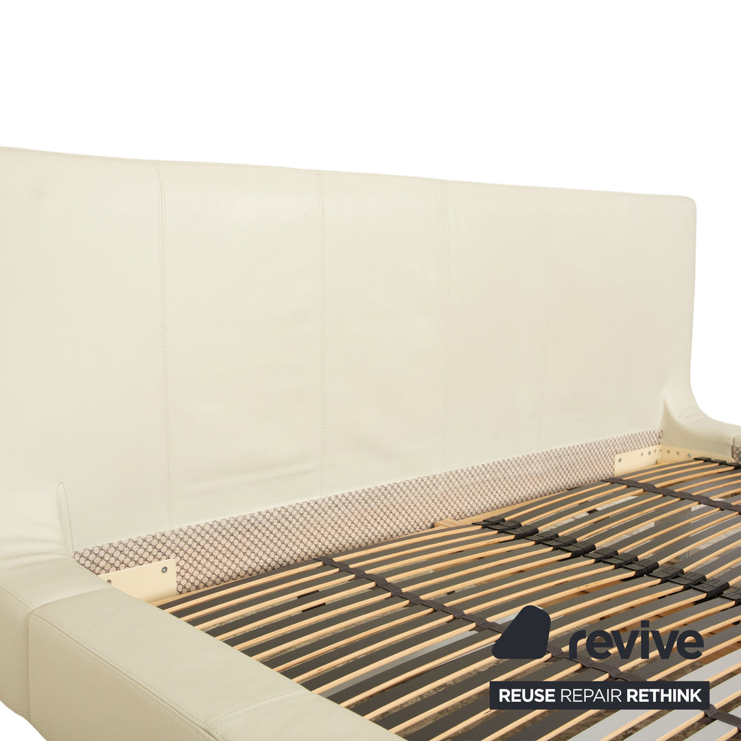 Joop leather bed, white/cream, 160x200 cm