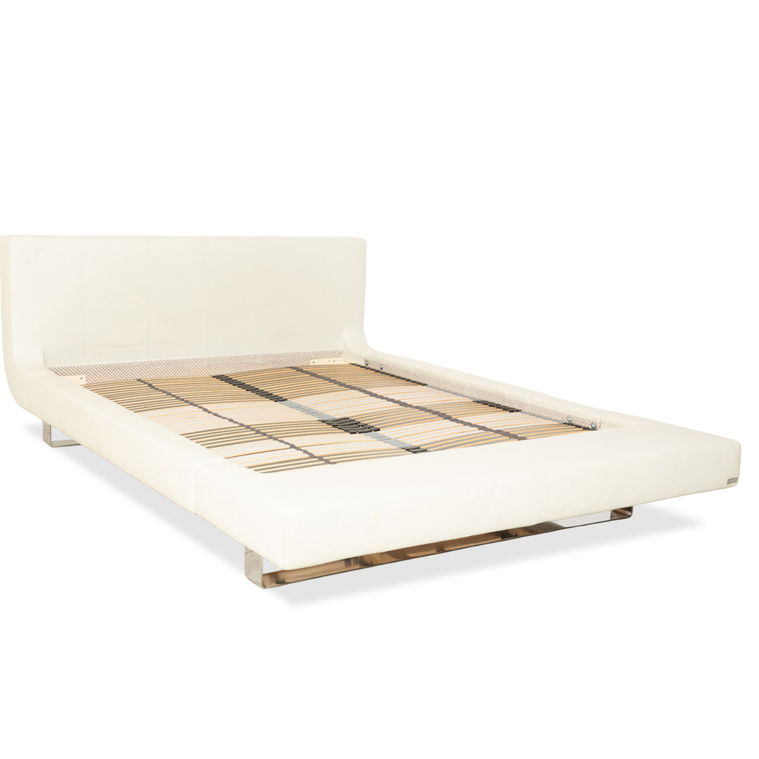 Joop leather bed, white/cream, 160x200 cm