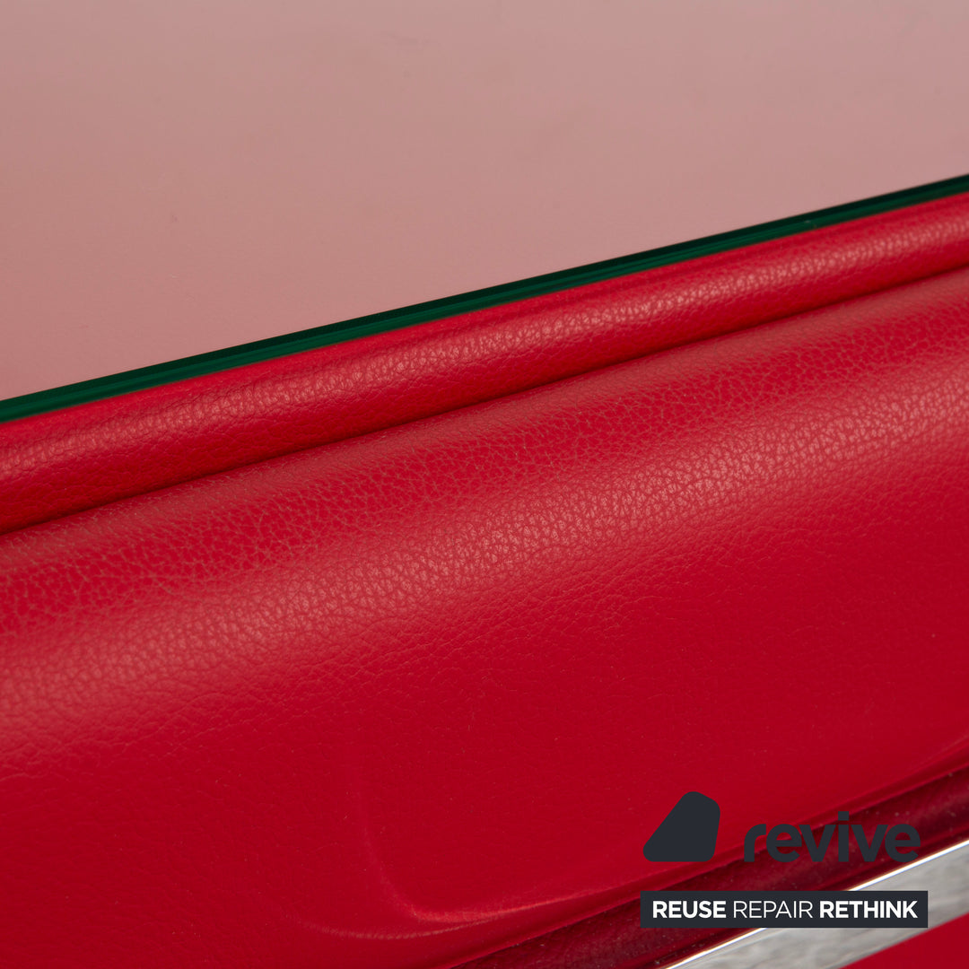 Table d'appoint/buffet en cuir et verre rouge Joop avec tiroir