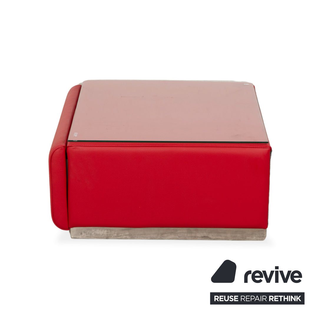 Table d'appoint/buffet en cuir et verre rouge Joop avec tiroir