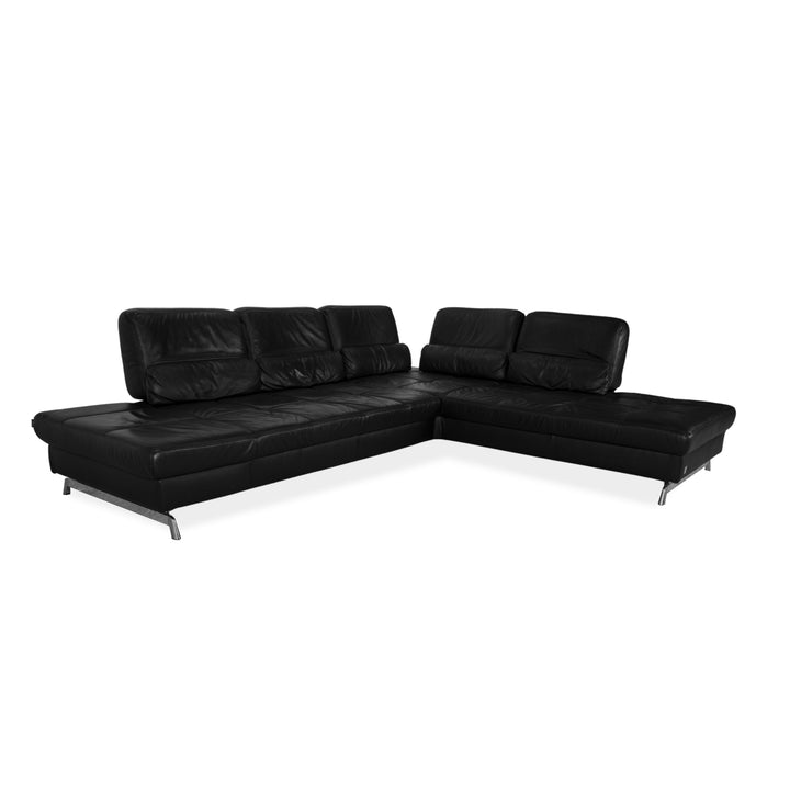 Joop Loft Leather Corner Sofa Black Manual Function Sofa Couch
