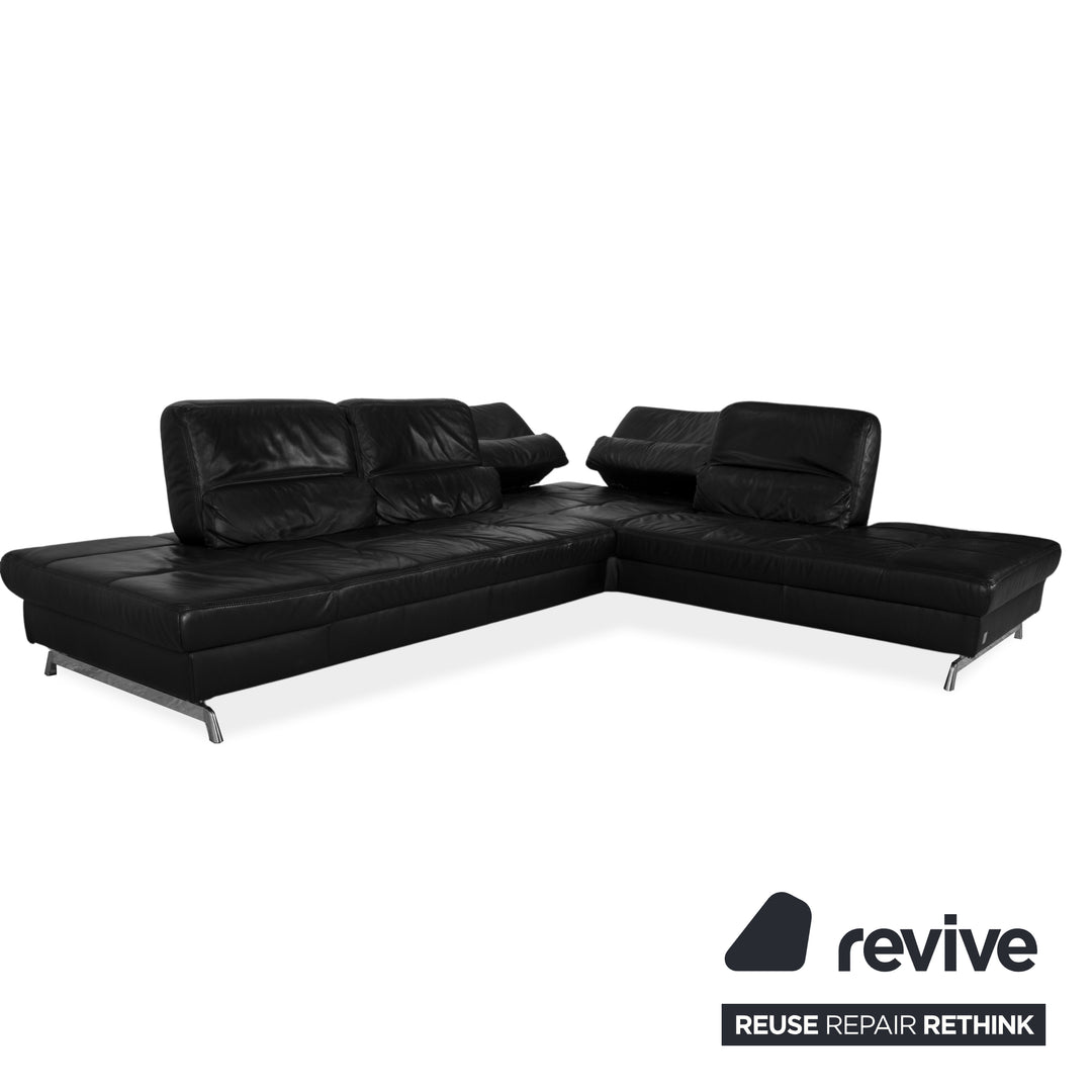 Joop Loft Leather Corner Sofa Black Manual Function Sofa Couch