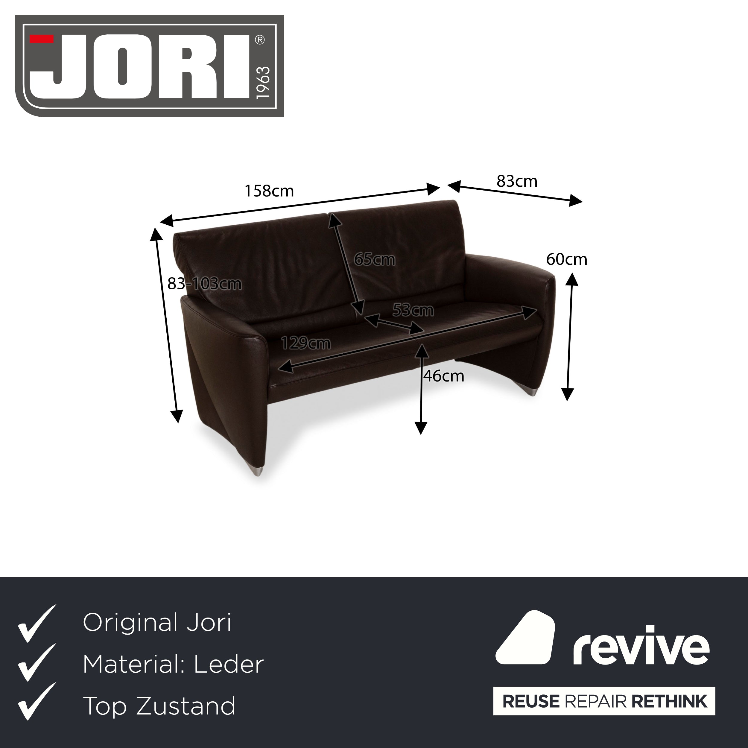 Jori Angel JR-3250 Leder Zweisitzer Braun Sofa Couch manuelle Funktion