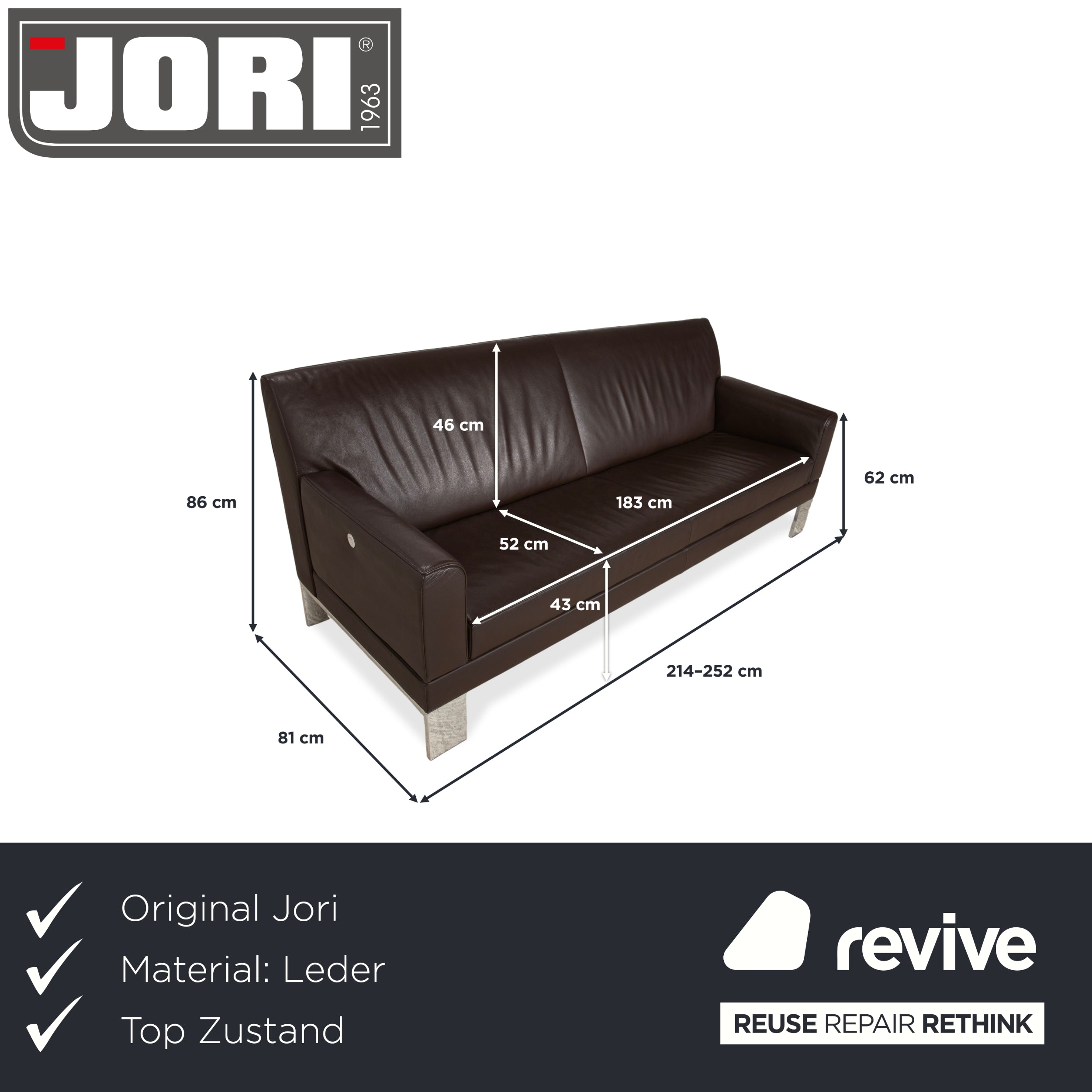 Jori Glove JR-8900 Leder Chrom Dreisitzer Braun Mokka manuelle Funktion