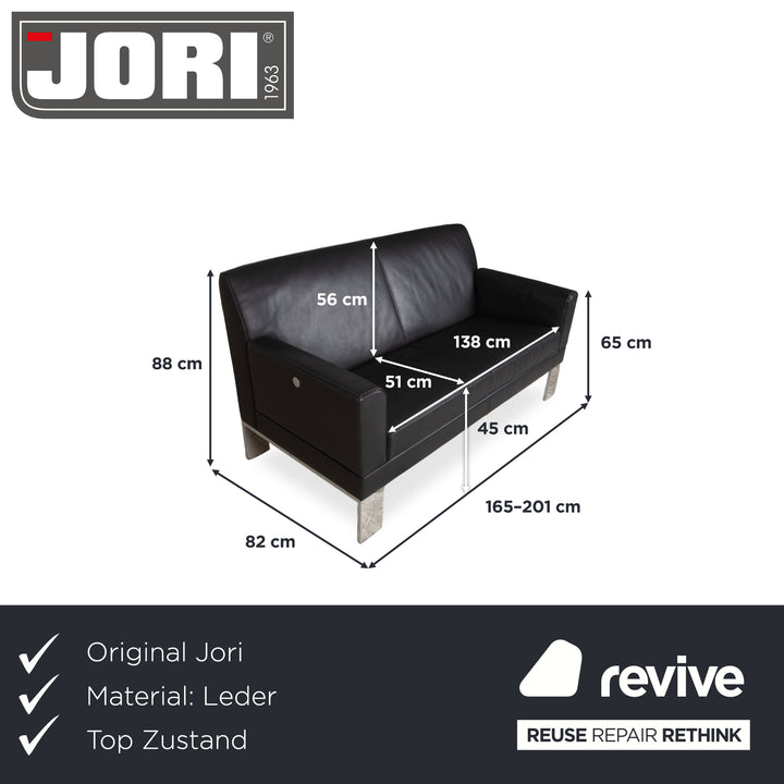 Canapé Jori Glove JR-8900 en cuir noir, deux places, fonction manuelle